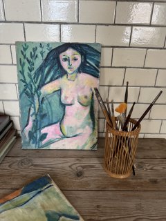 Kunstv�rk af en kvinde fra Lucca i Italien